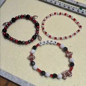 Chic Carolina Gamecock Stretchy Bracelets Garnet and Black Beaded Bracelet Set